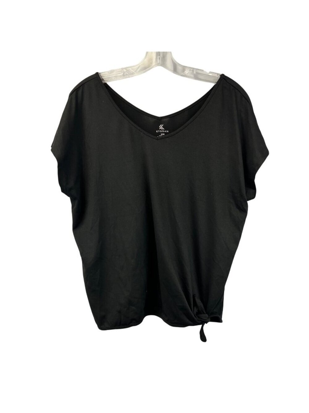 Kyodan Womens V-Neck T-Shirt Tie Hem Black Size Medium